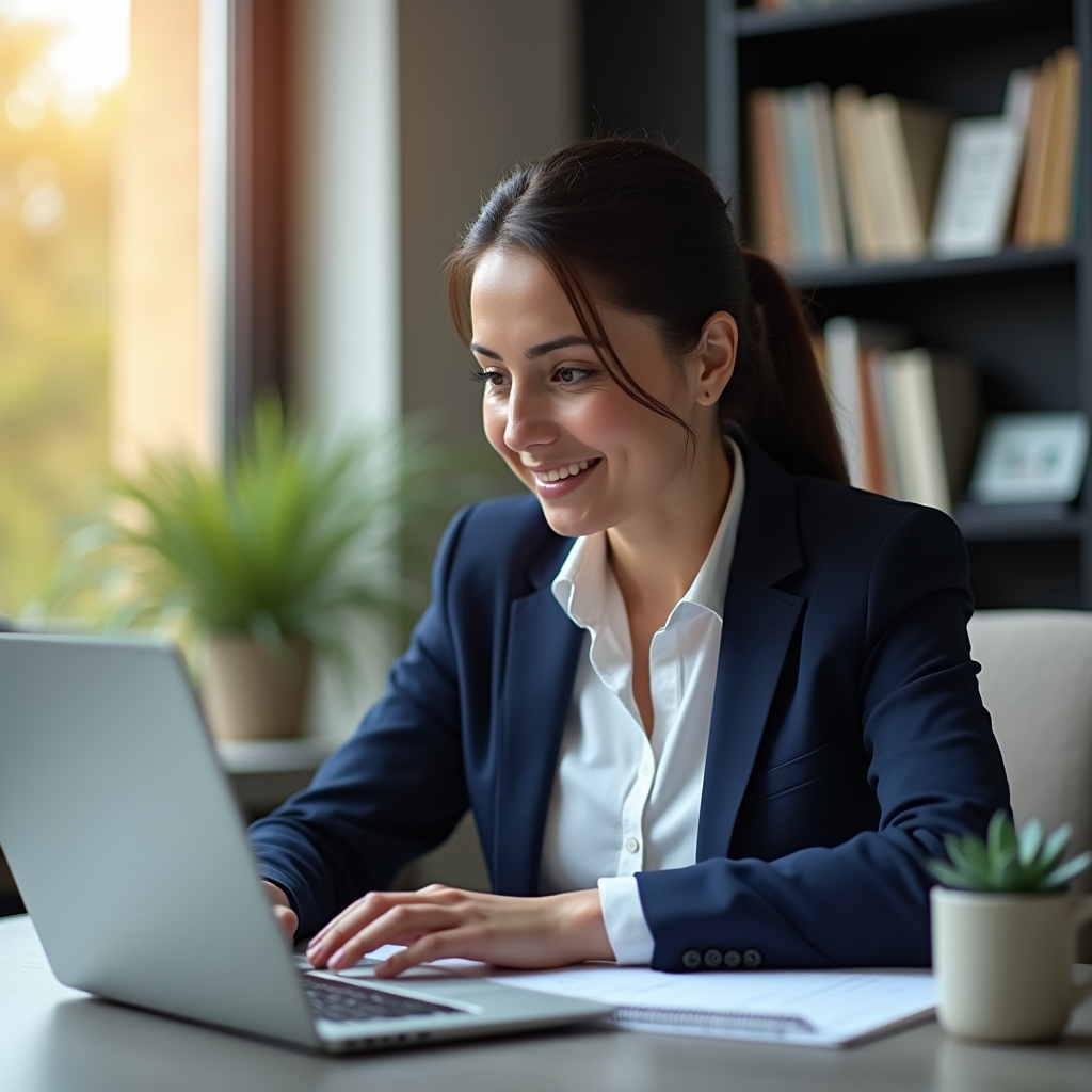 Freelancer organizat la birou modern, lucrând concentrat